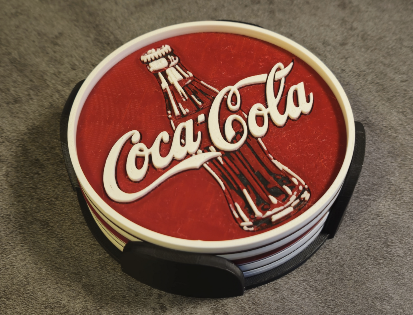 Coca-Cola Vintage Coaster Set with Holder – 3D Printed Retro Drink Accessories