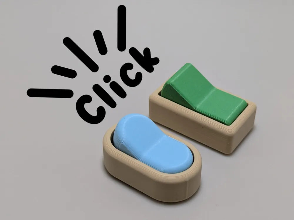 3D printed rocker fidget switches in square bases