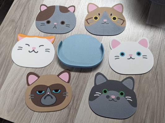Cat-Shaped Drink Coaster Set – 3D-Printed Pet Lover Home Decor